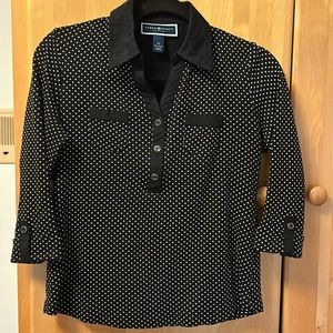 Collared Roll Sleeve Cotton Knit Top